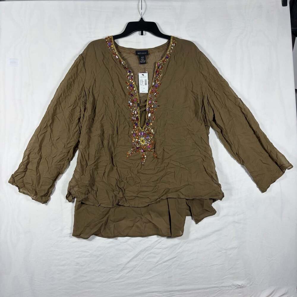 Lane Bryant Silk Embellished Tunic Size 26/28 Brown